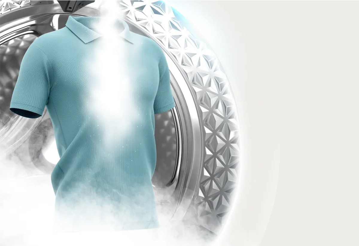 Απεικονίζεται καθαρό και στεγνό ρούχο μπροστά απο τη συσκευή.